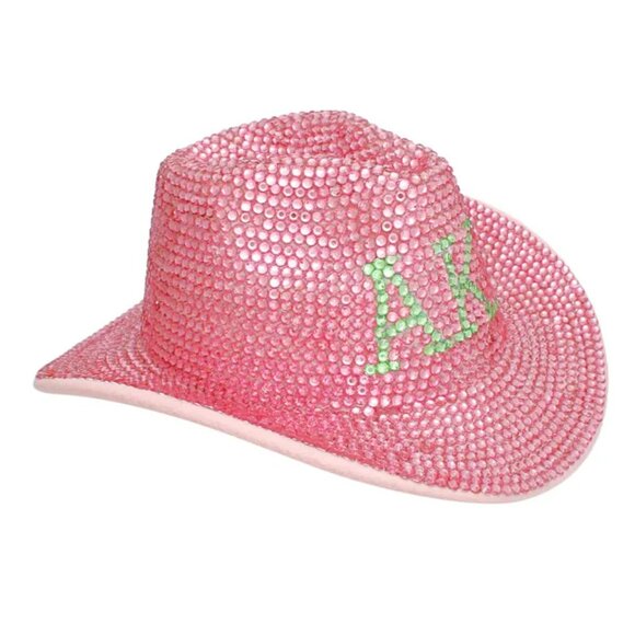 Glam Goddess: The AKA Pink & Green Rhinestone Fedora Hat - Picture 3 of 3